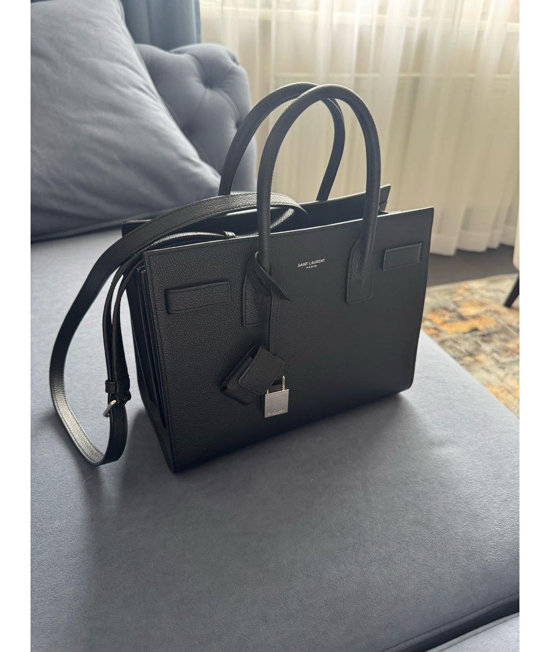 SAINT LAURENT Черная кожаная сумка с короткими ручками, фото 2