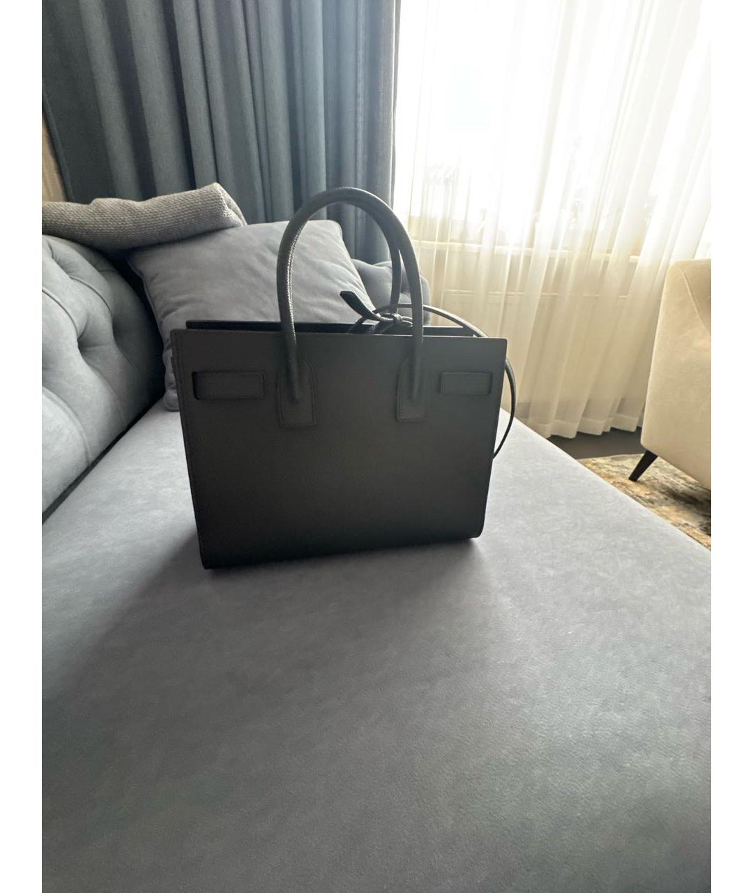 SAINT LAURENT Черная кожаная сумка с короткими ручками, фото 3