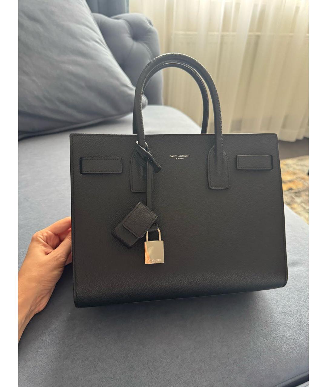 SAINT LAURENT Черная кожаная сумка с короткими ручками, фото 5