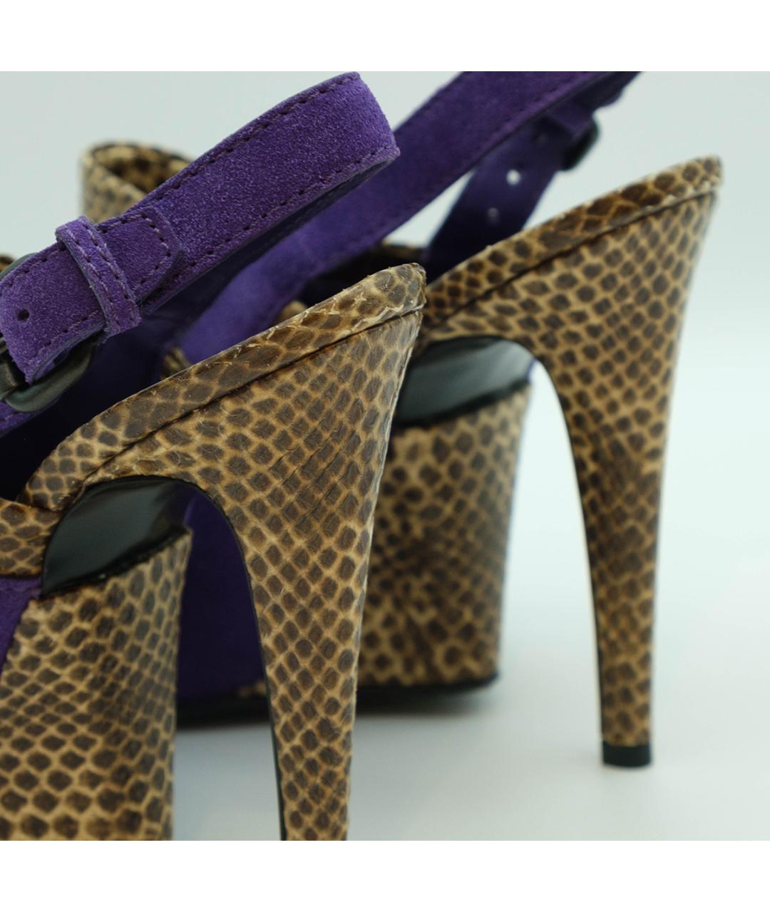 BOTTEGA VENETA Фиолетовые кожаные босоножки, фото 6
