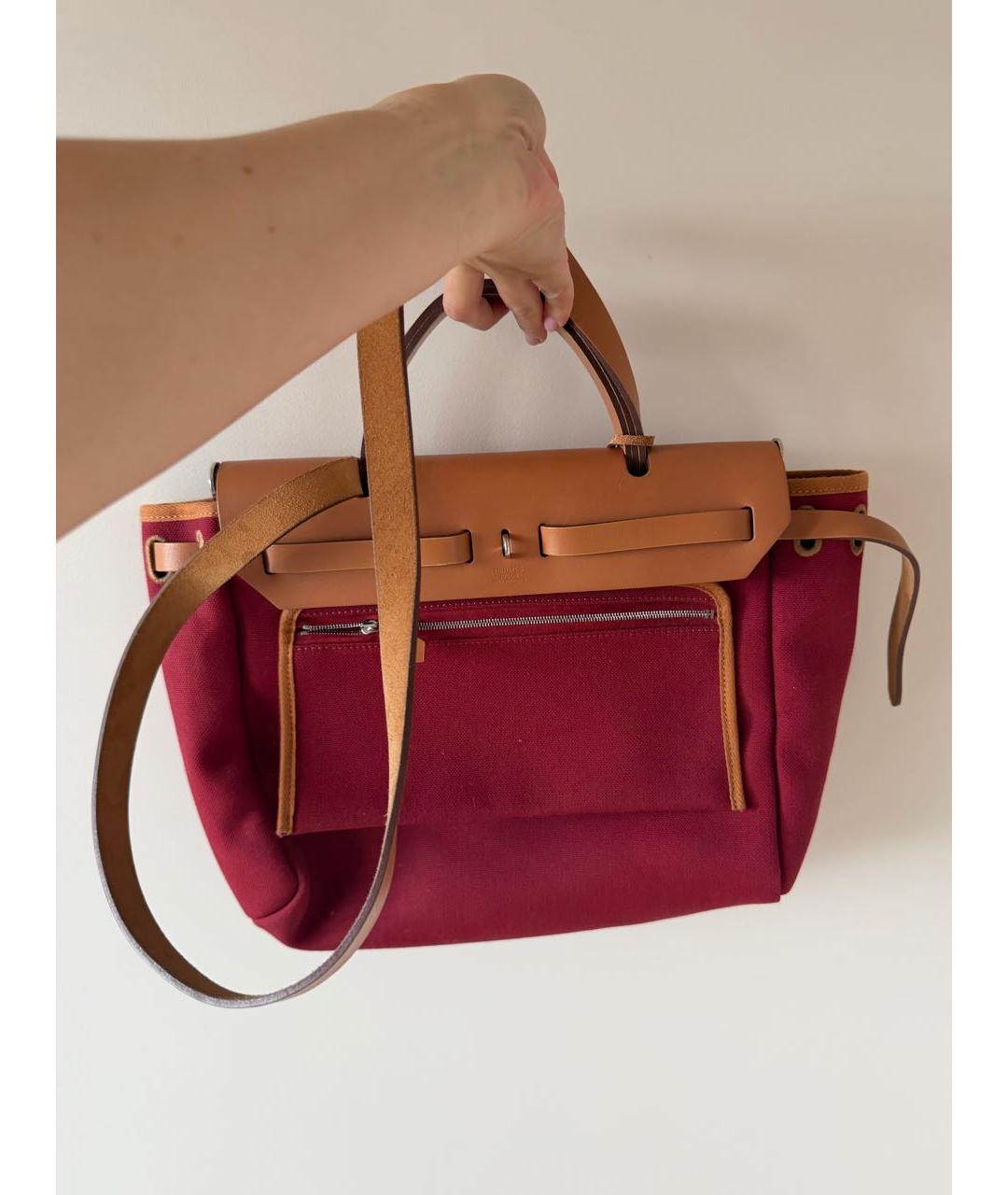 HERMES Бордовая кожаная сумка тоут, фото 3