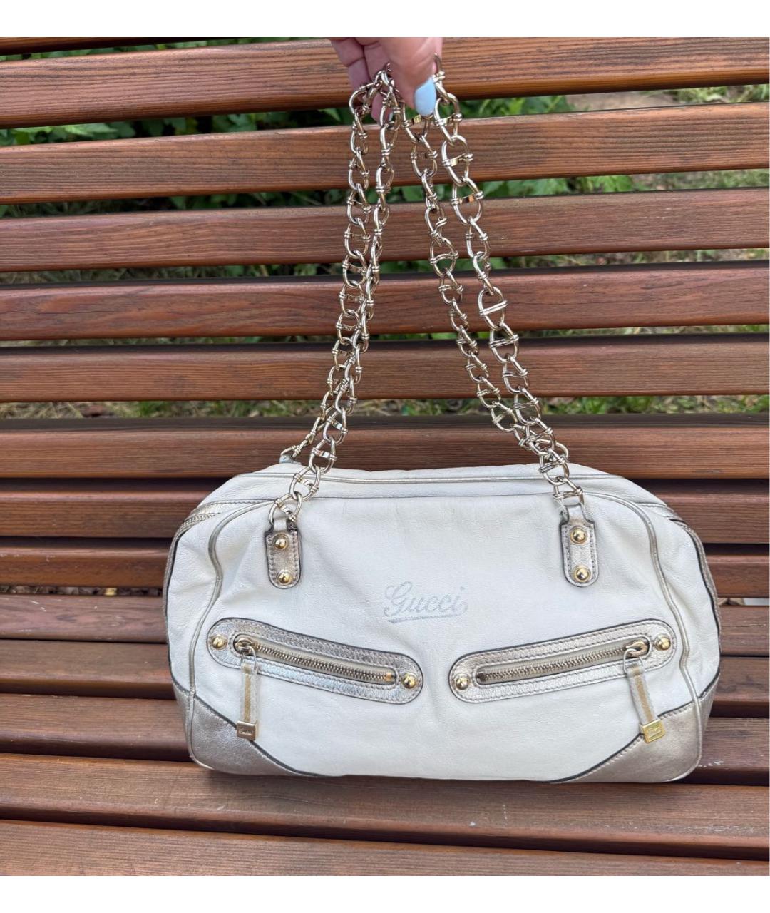 GUCCI Белая кожаная сумка тоут, фото 7