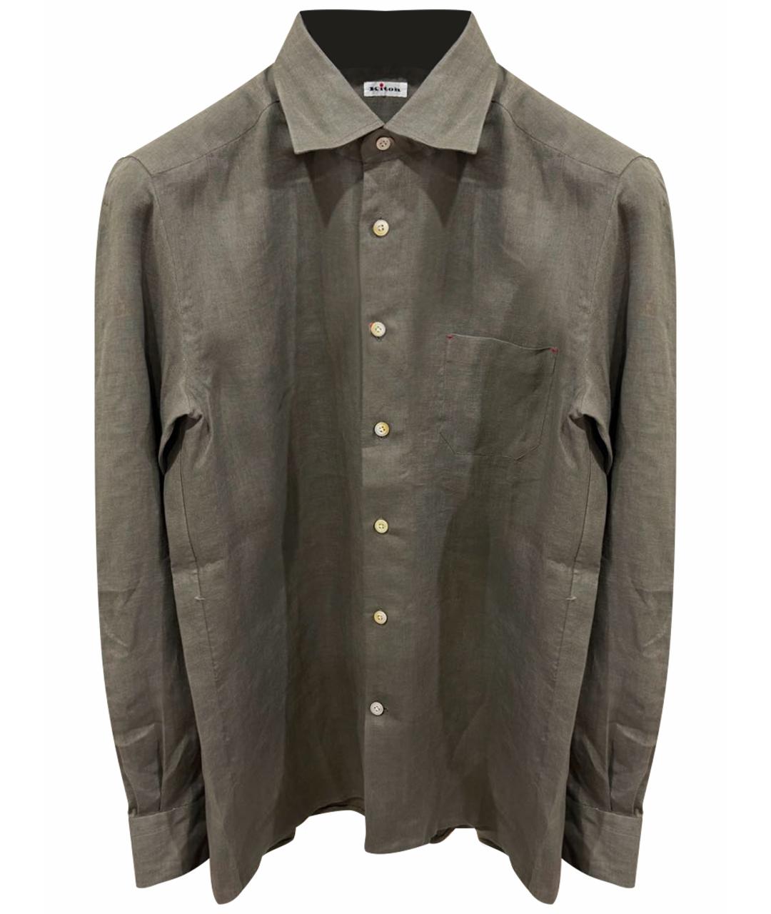 KITON Хаки льняная кэжуал рубашка, фото 1