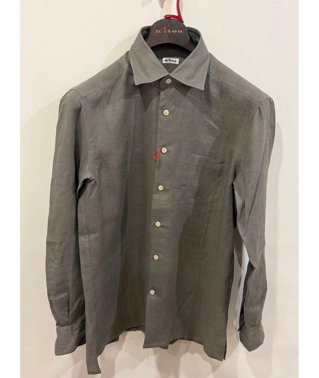 KITON Хаки льняная кэжуал рубашка, фото 6