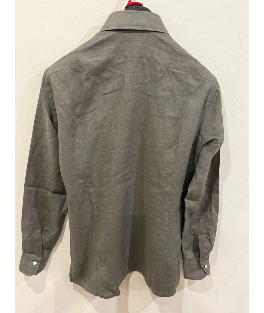 KITON Хаки льняная кэжуал рубашка, фото 2