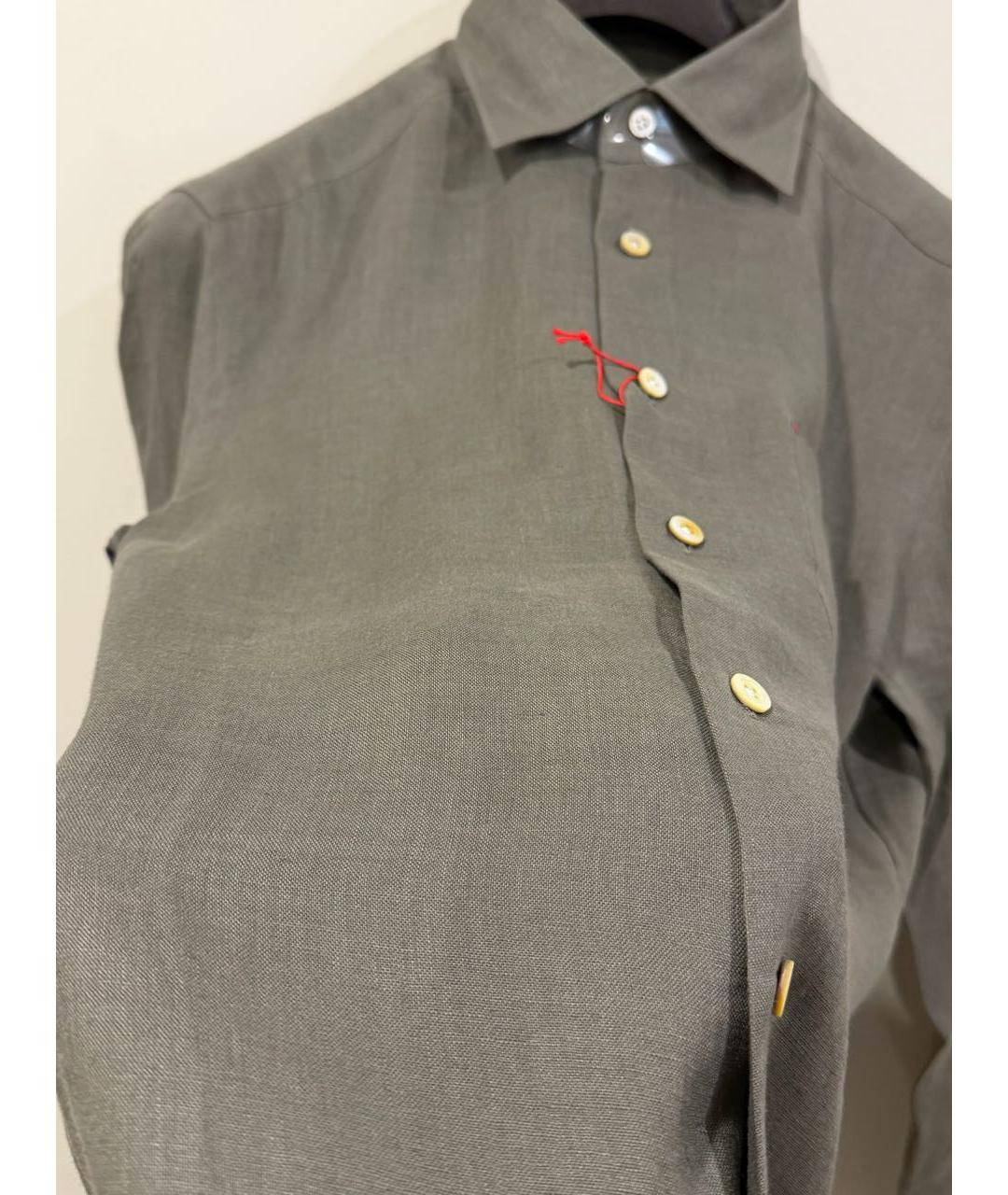 KITON Хаки льняная кэжуал рубашка, фото 4