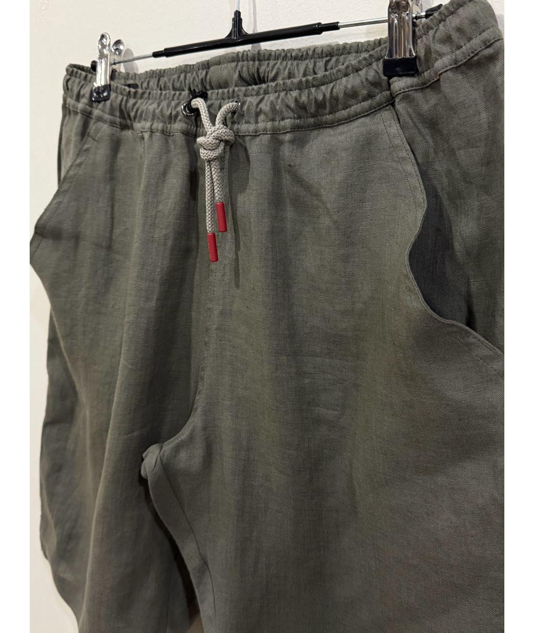 KITON Хаки льняные шорты, фото 3