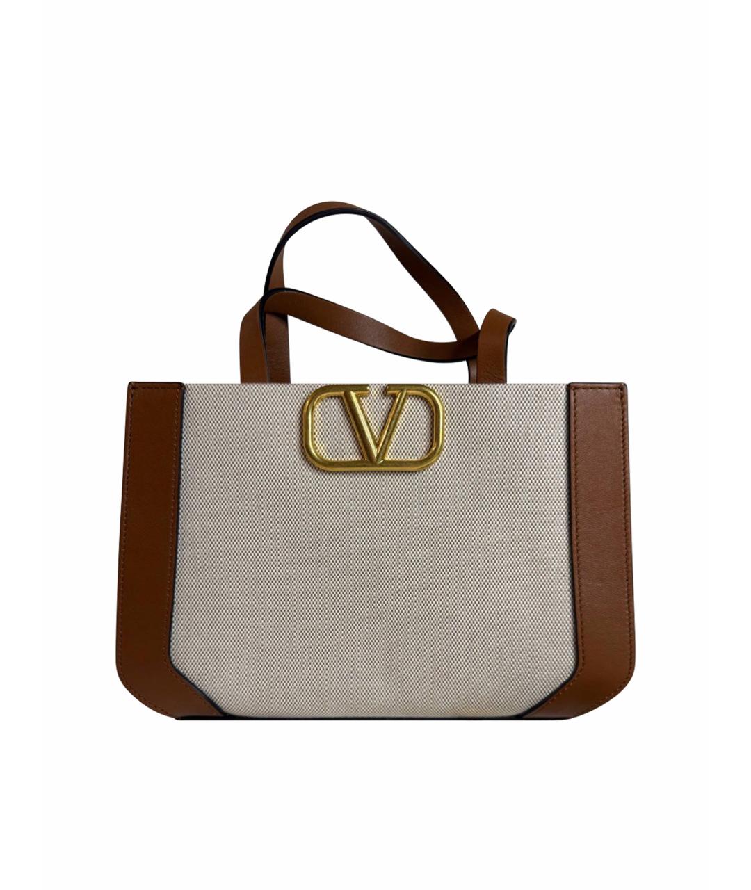 VALENTINO Бежевая тканевая сумка тоут, фото 1