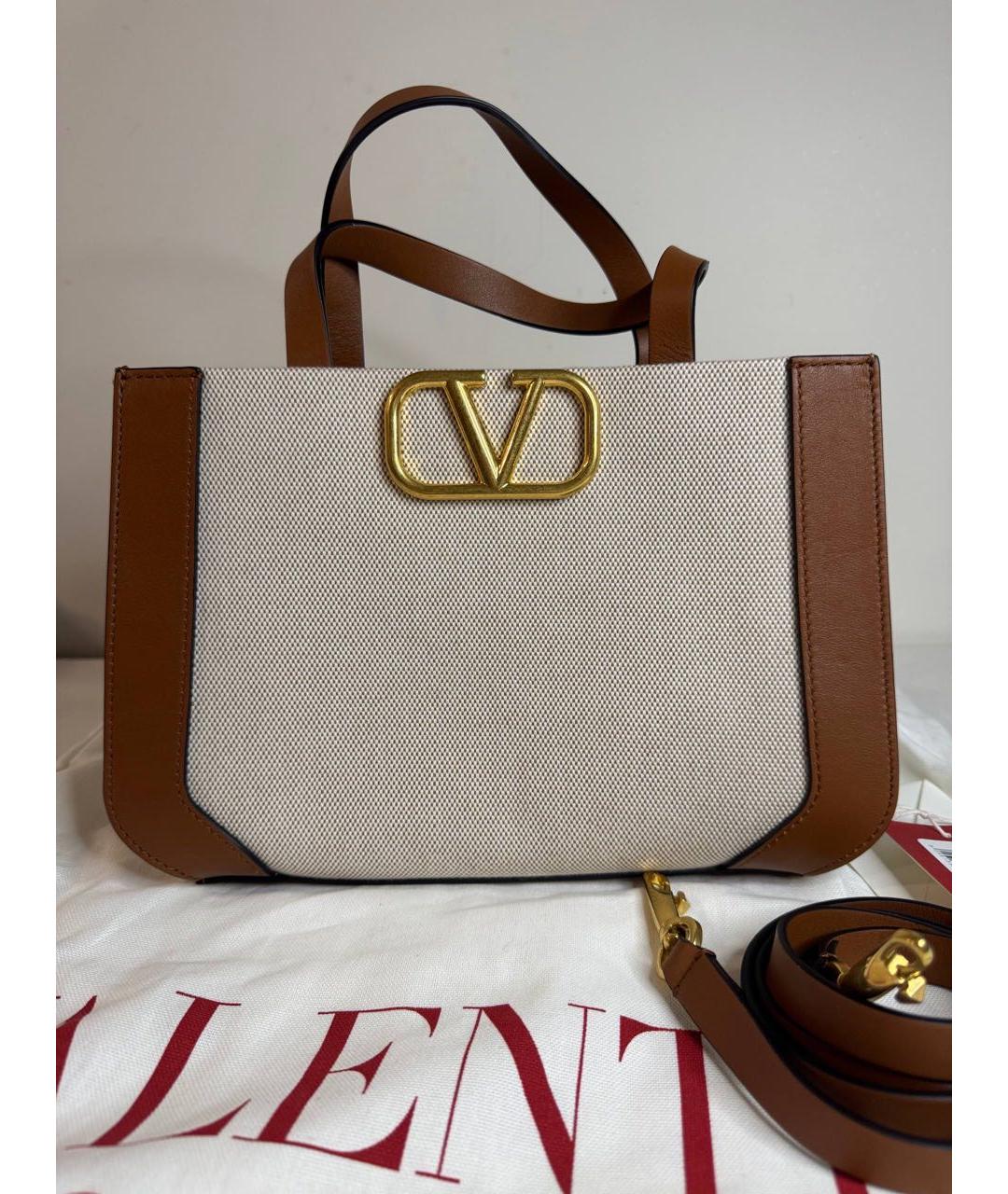 VALENTINO Бежевая тканевая сумка тоут, фото 9