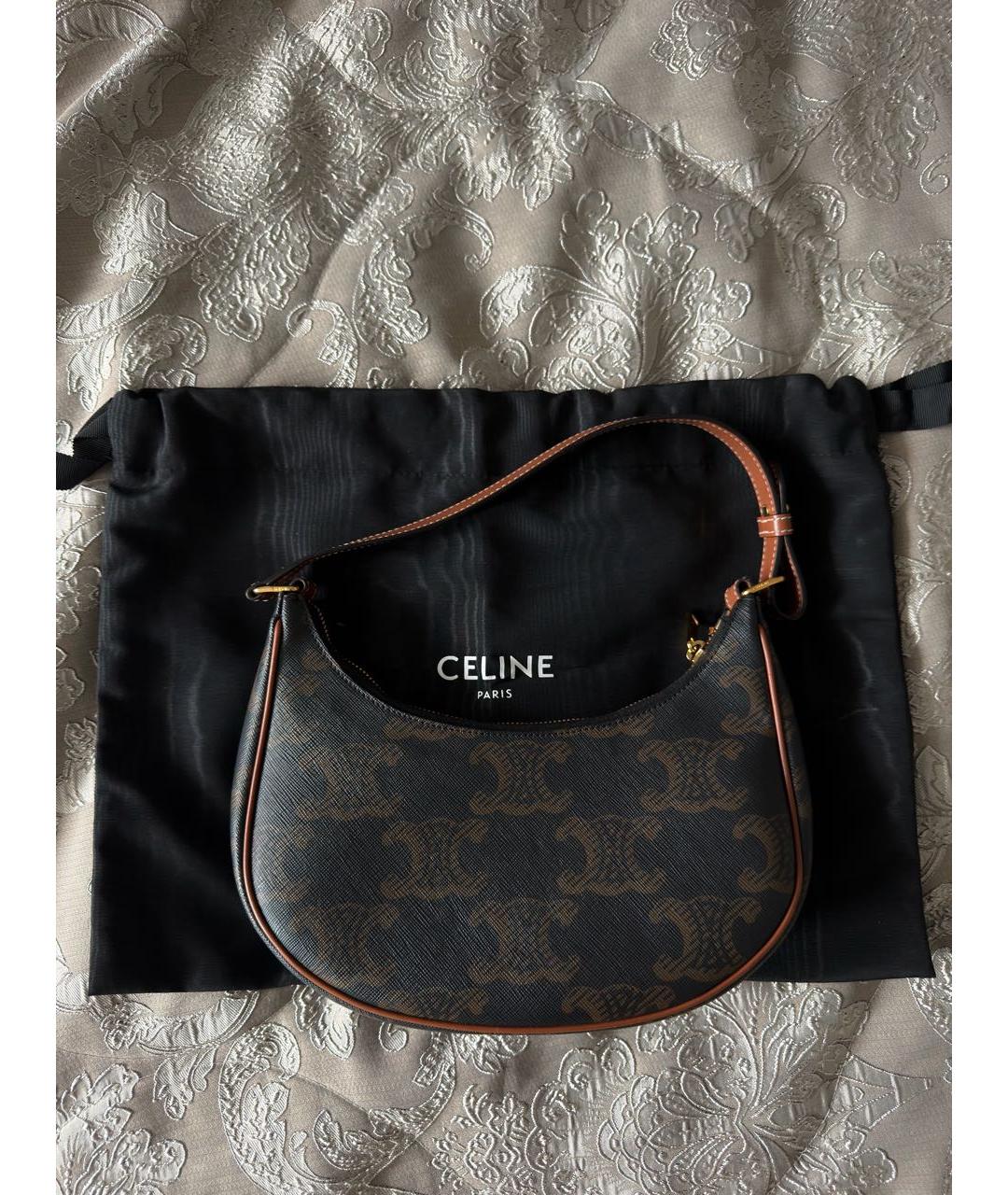 CELINE Коричневая кожаная сумка с короткими ручками, фото 6