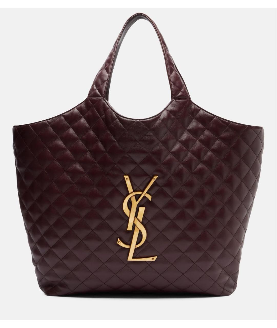 SAINT LAURENT Бордовая кожаная сумка тоут, фото 8