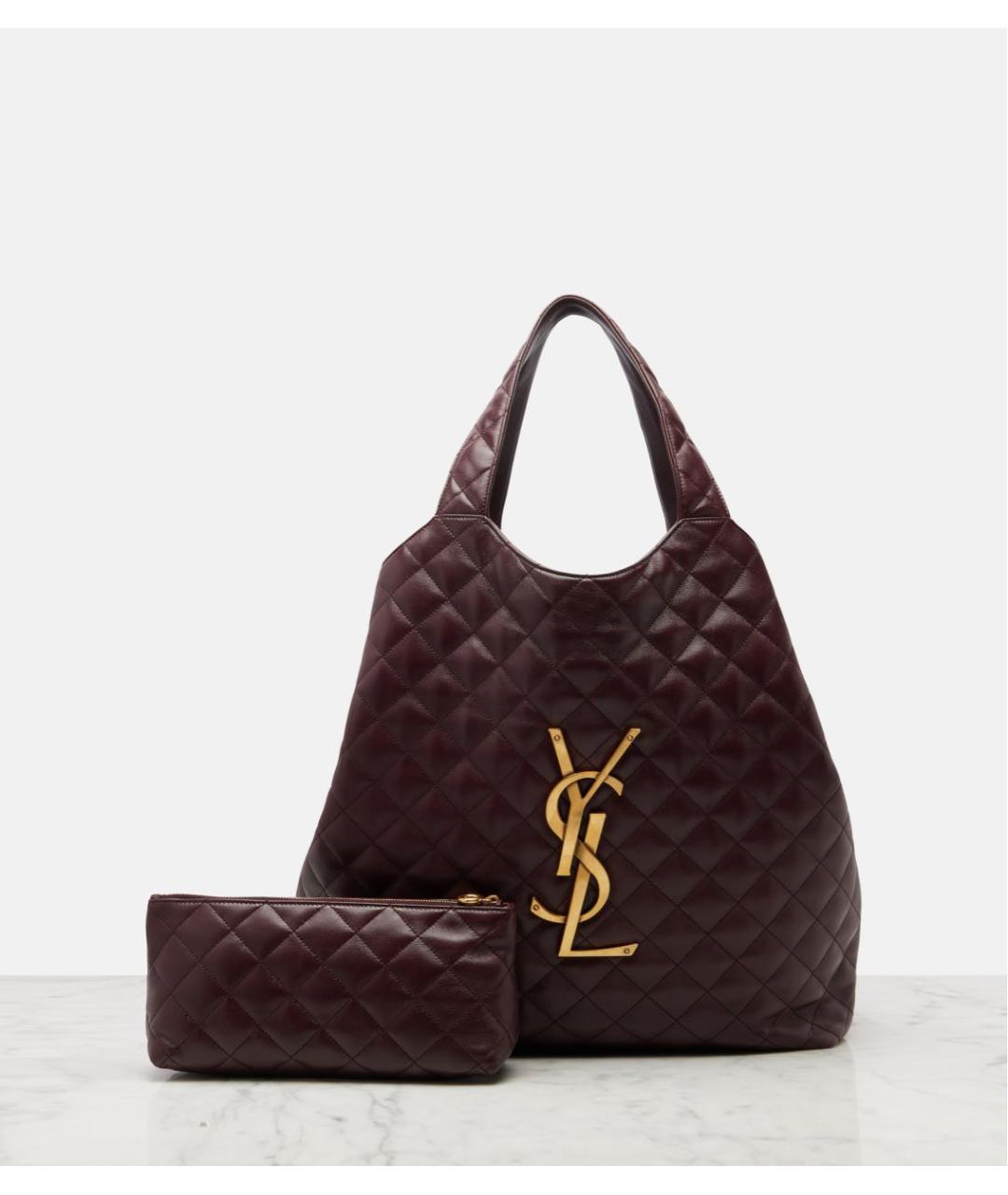SAINT LAURENT Бордовая кожаная сумка тоут, фото 6