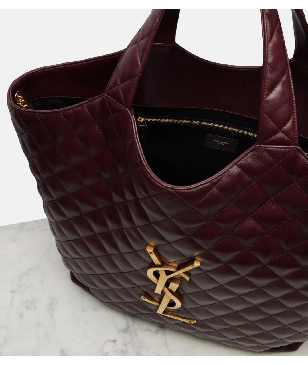 SAINT LAURENT Бордовая кожаная сумка тоут, фото 3