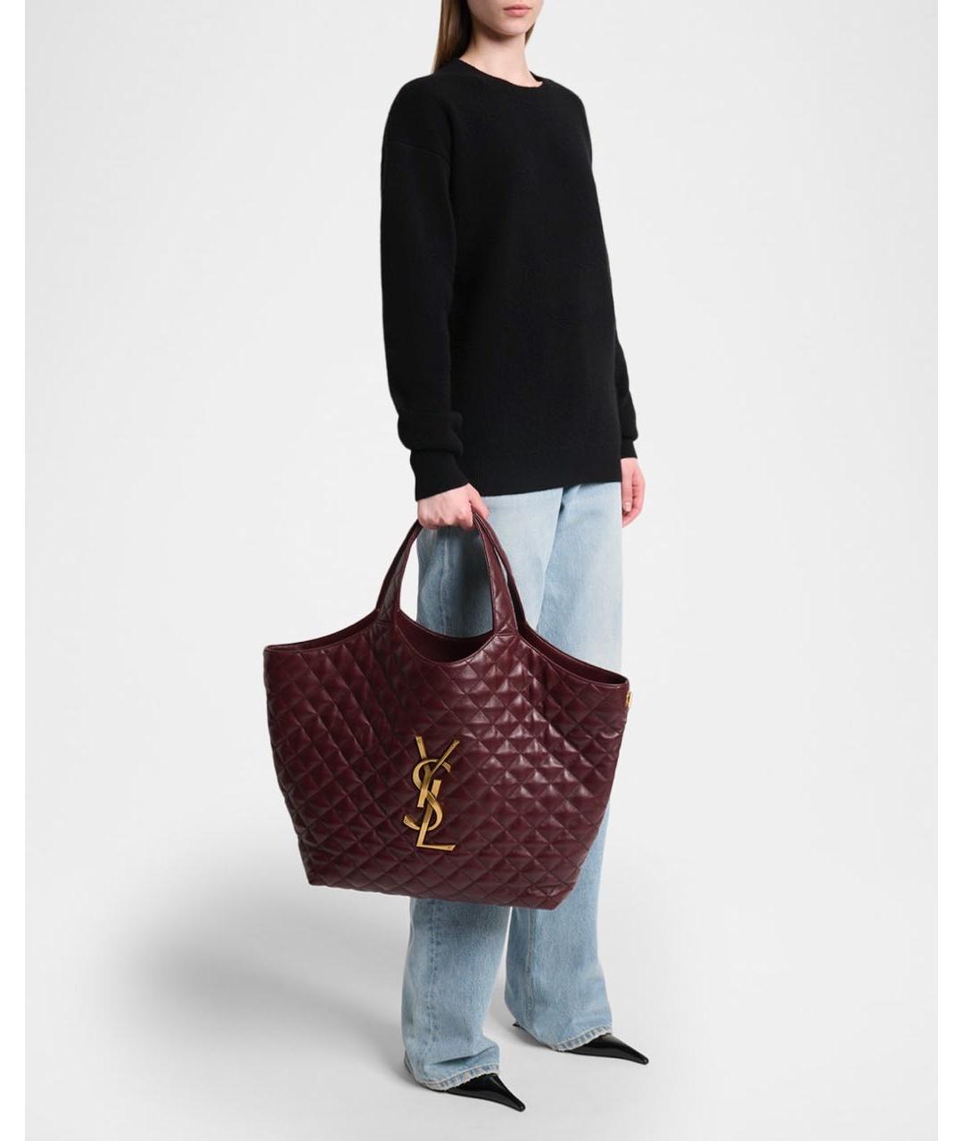 SAINT LAURENT Бордовая кожаная сумка тоут, фото 7