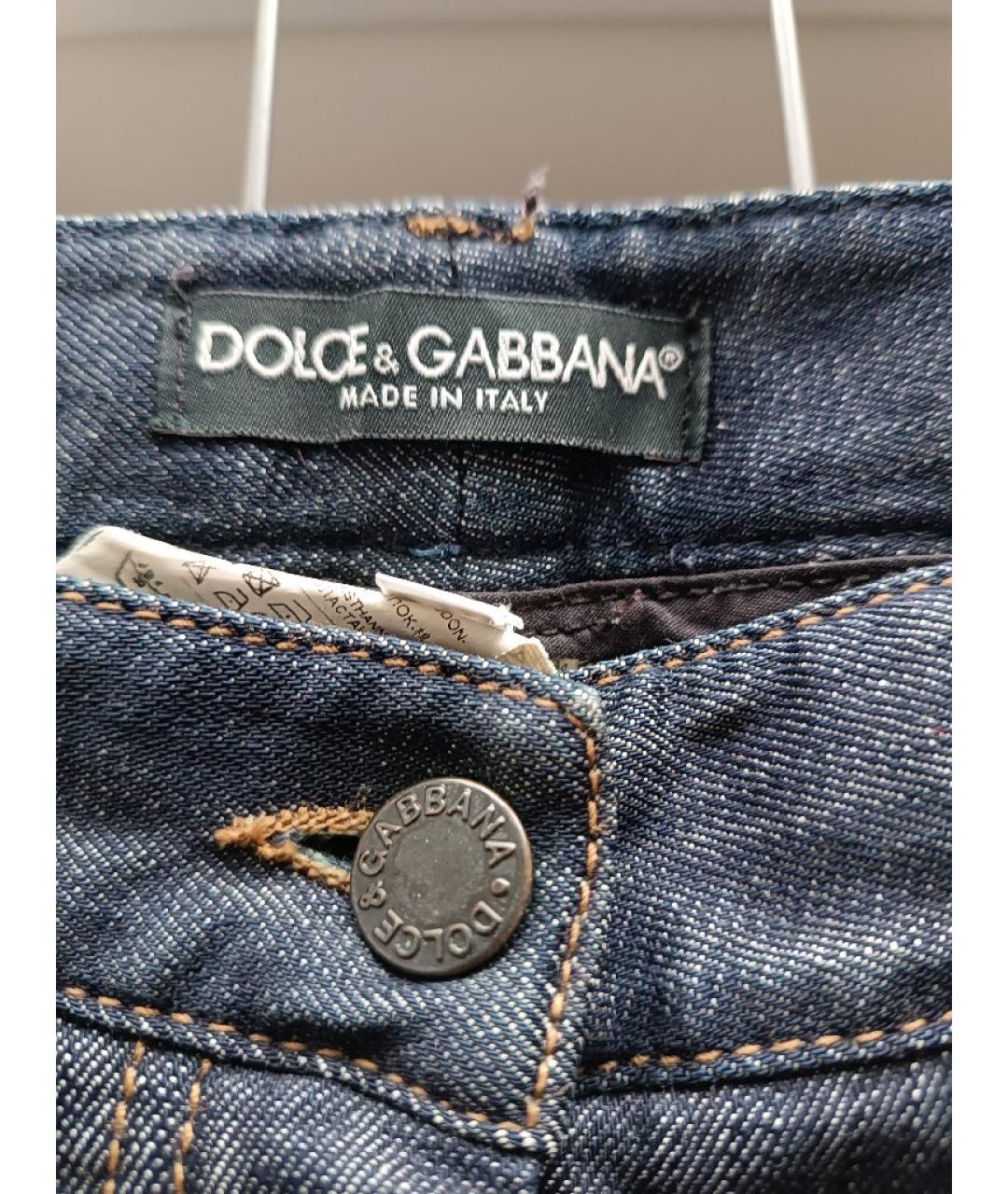 DOLCE&GABBANA Темно-синие хлопко-эластановые прямые джинсы, фото 4