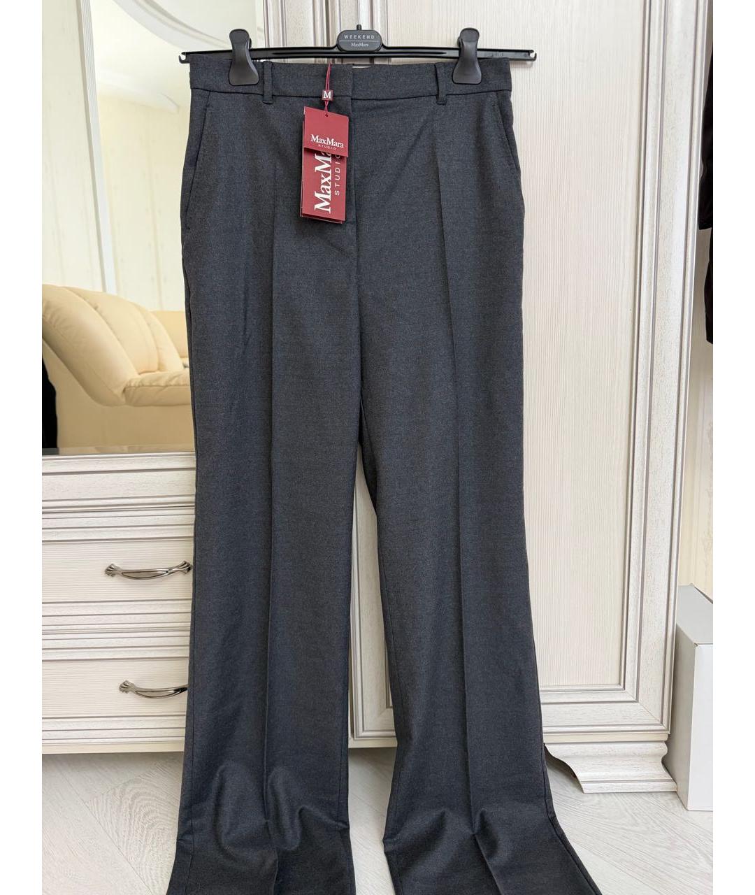'S MAX MARA Антрацитовые шерстяные прямые брюки, фото 4