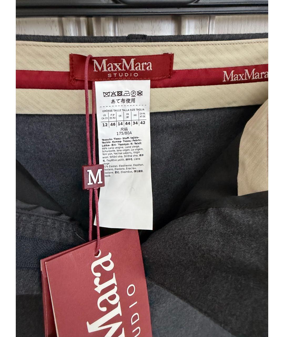 'S MAX MARA Антрацитовые шерстяные прямые брюки, фото 5