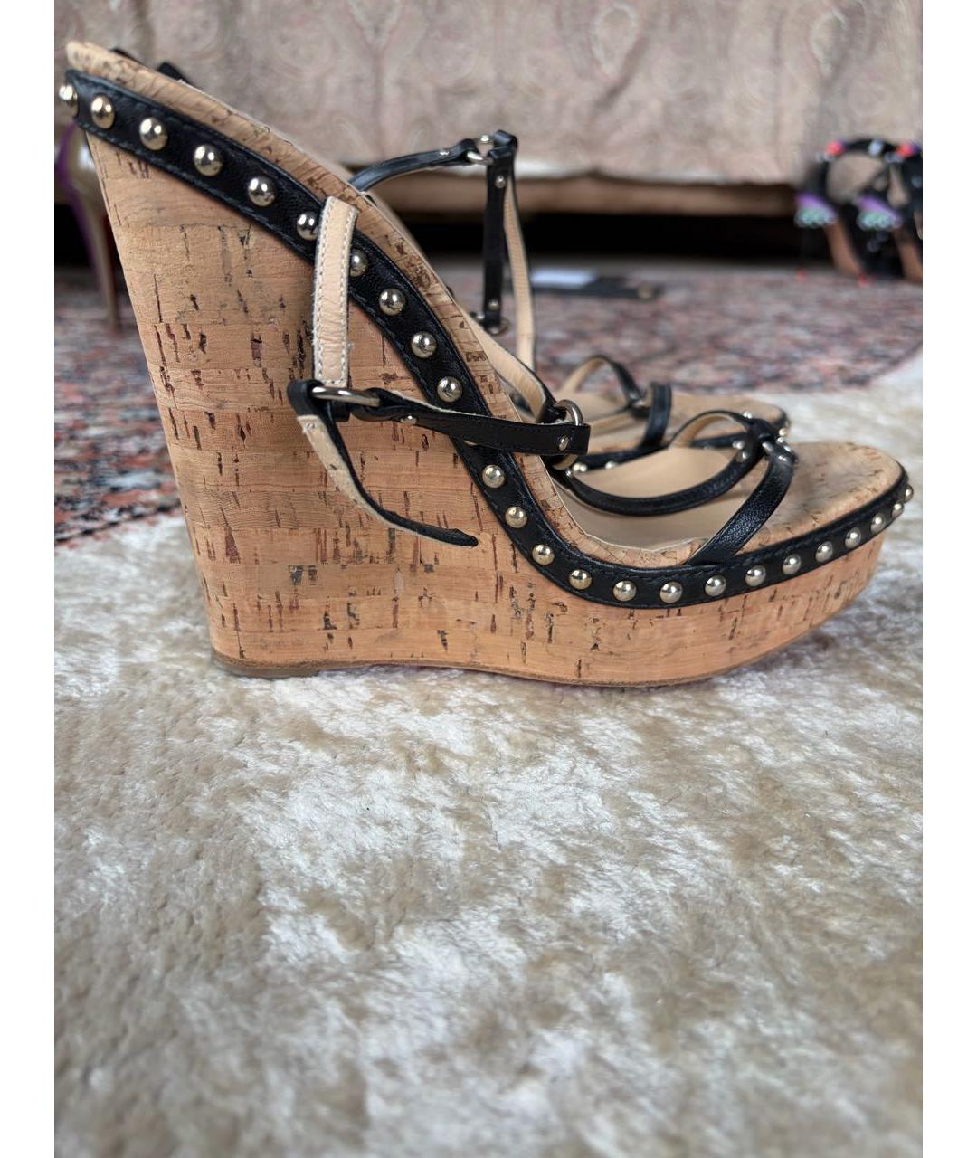 CHRISTIAN LOUBOUTIN Черные кожаные босоножки, фото 6