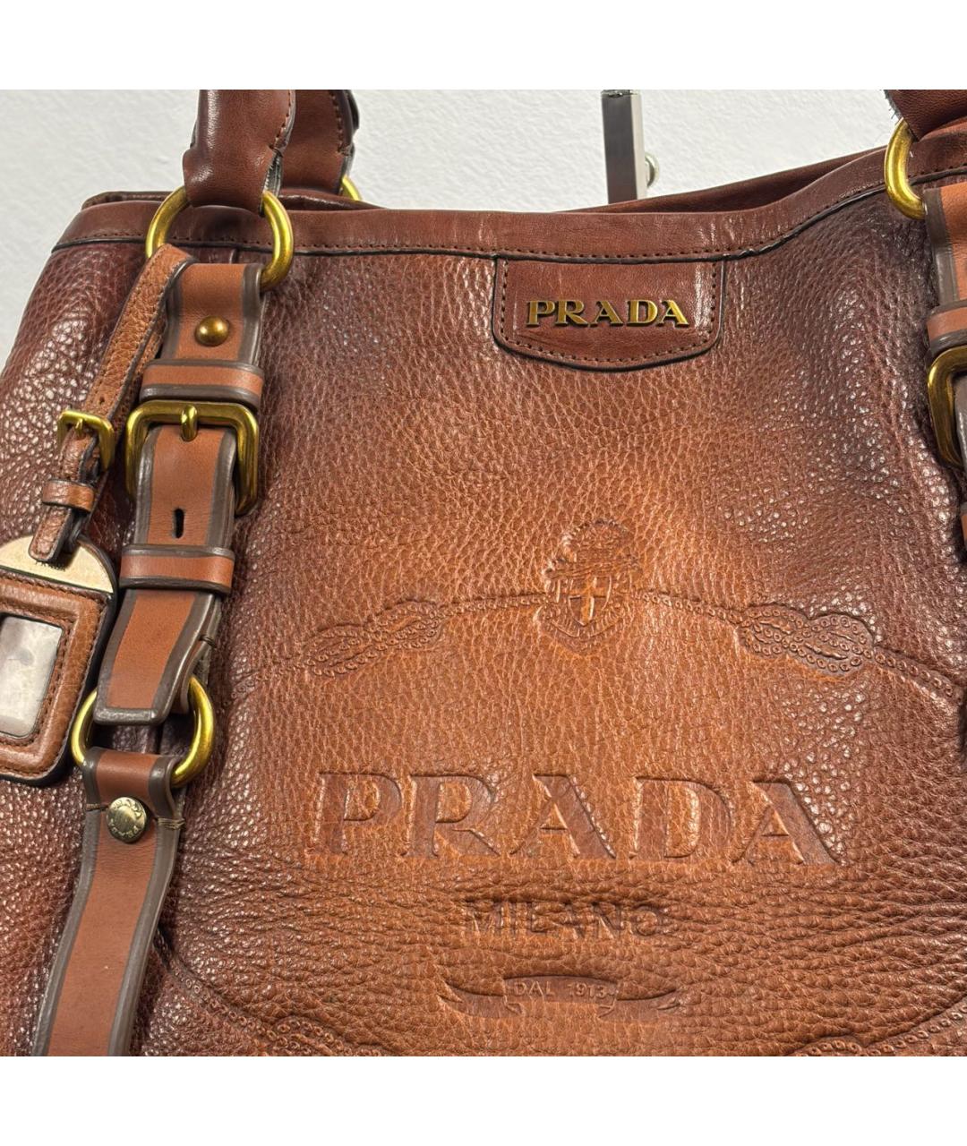 PRADA Коричневая кожаная сумка тоут, фото 5