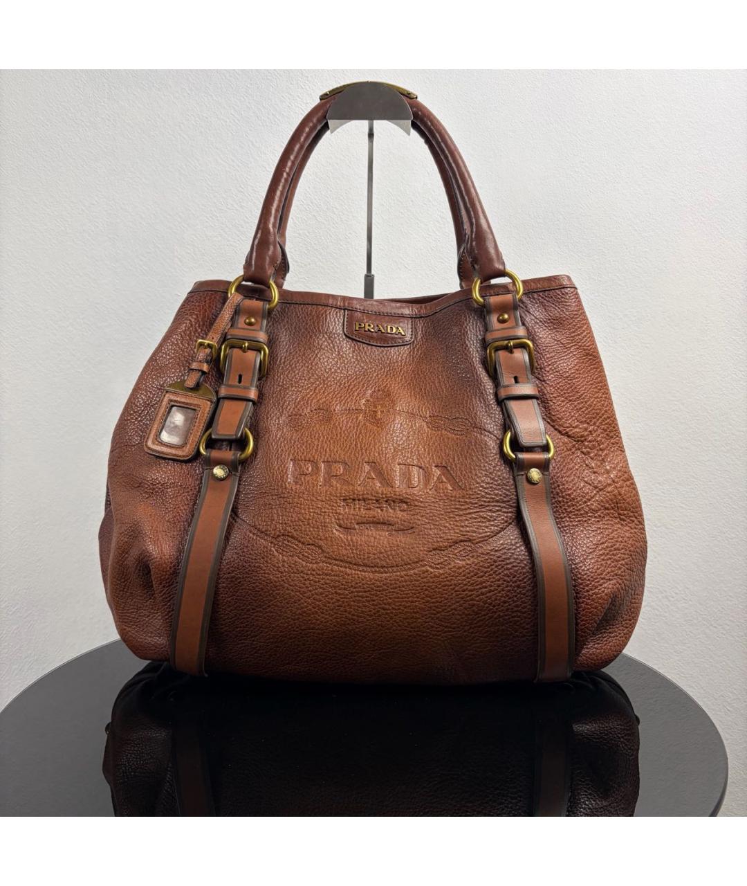 PRADA Коричневая кожаная сумка тоут, фото 9