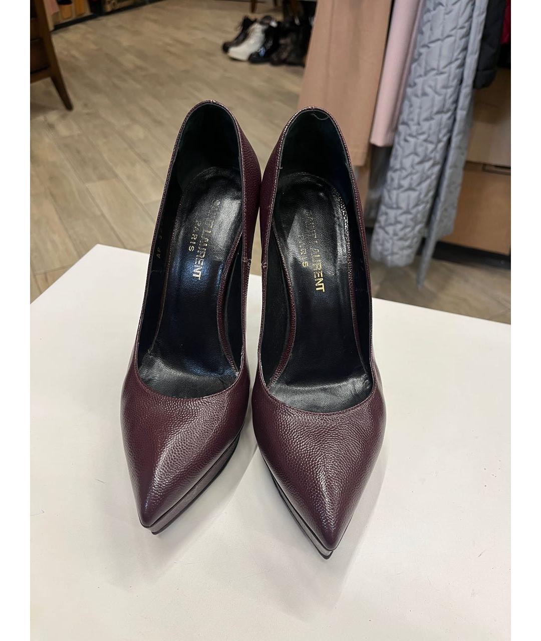SAINT LAURENT Бордовые кожаные туфли, фото 7