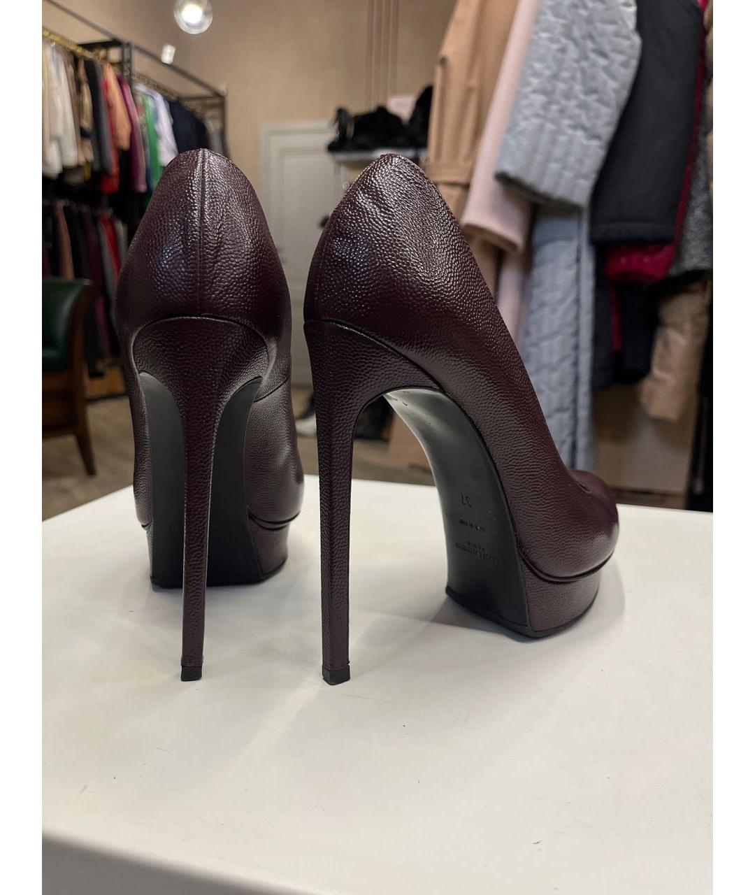SAINT LAURENT Бордовые кожаные туфли, фото 5