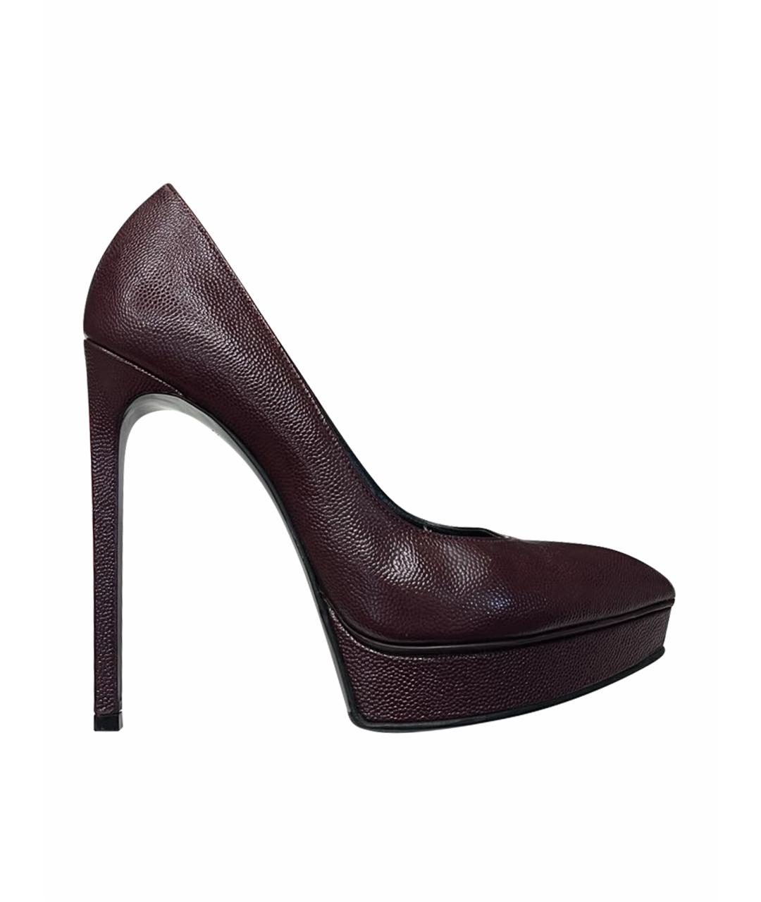 SAINT LAURENT Бордовые кожаные туфли, фото 1