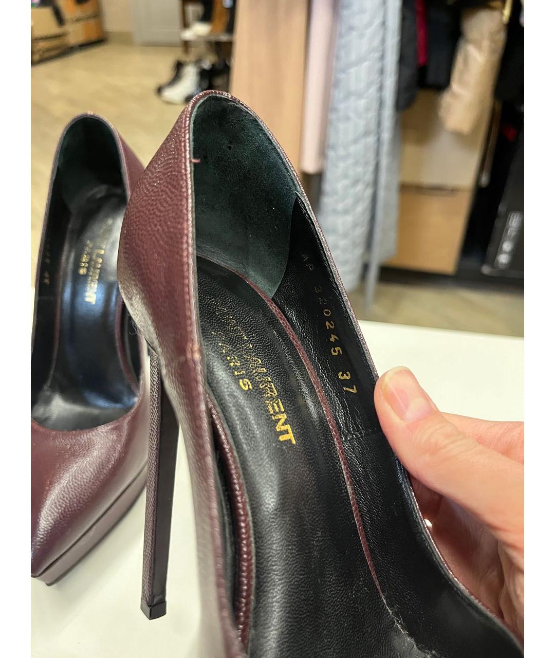 SAINT LAURENT Бордовые кожаные туфли, фото 6