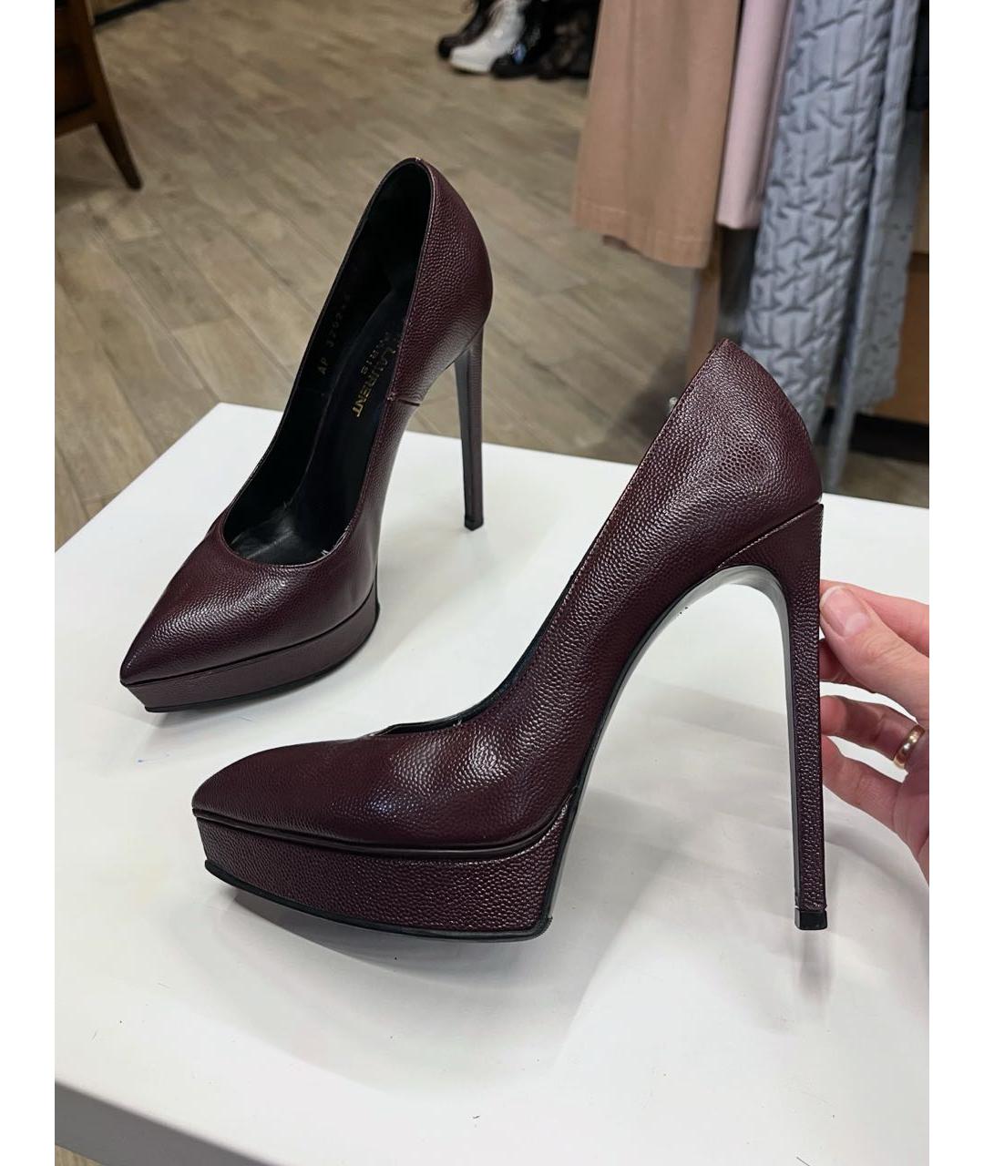 SAINT LAURENT Бордовые кожаные туфли, фото 8