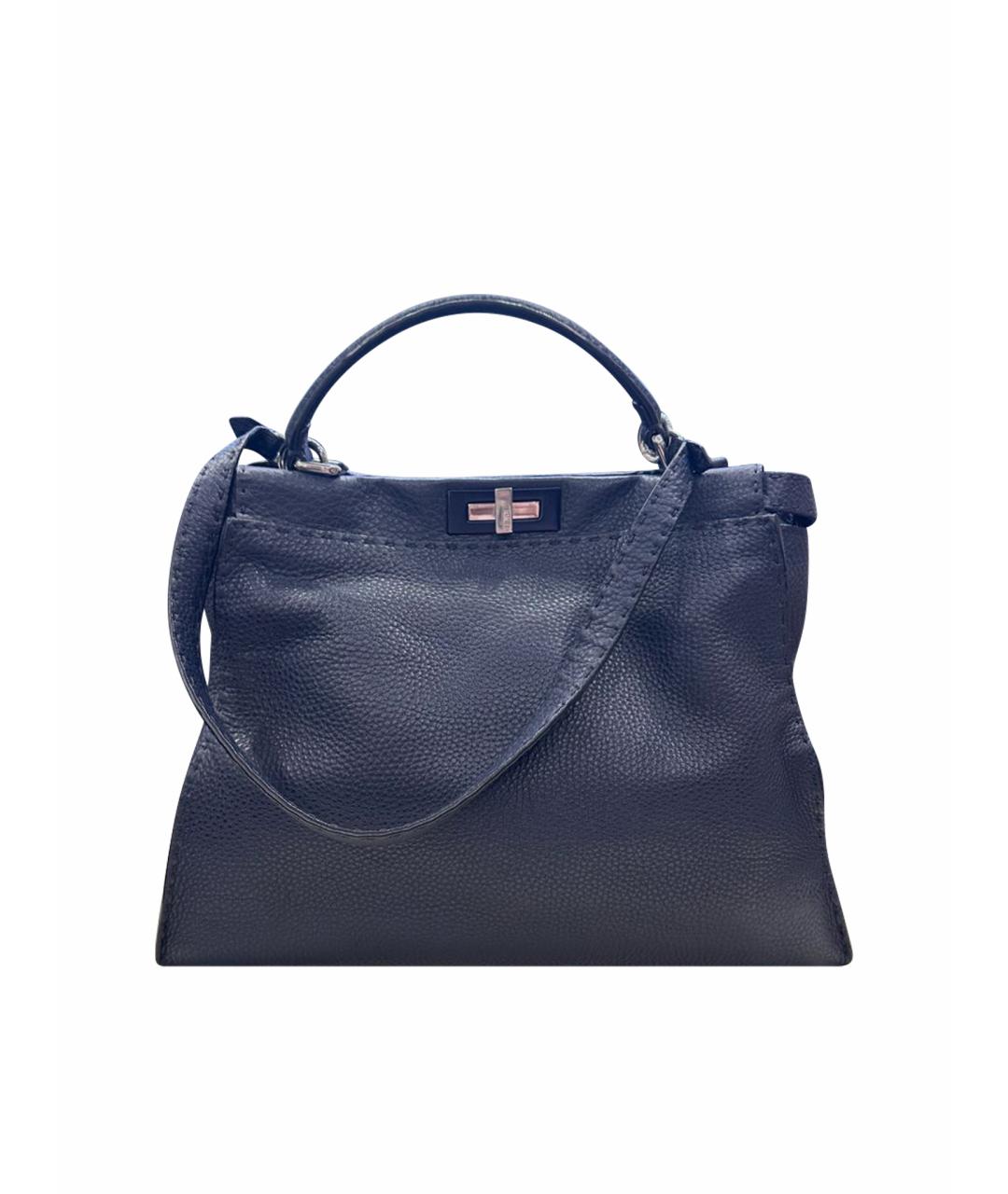 FENDI Темно-синяя кожаная сумка с короткими ручками, фото 1