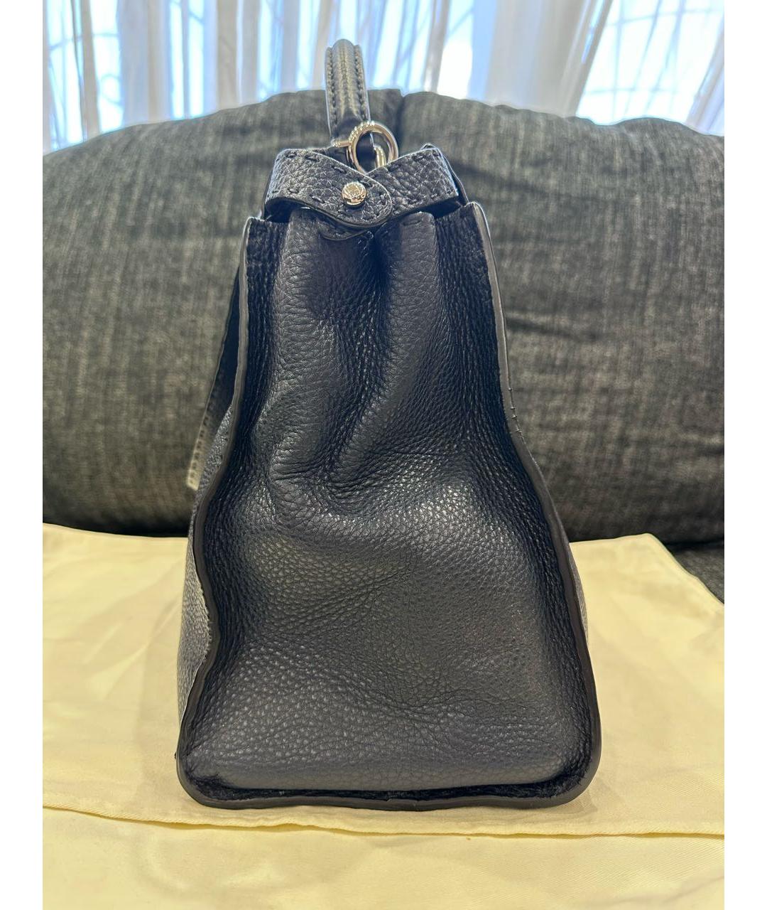 FENDI Темно-синяя кожаная сумка с короткими ручками, фото 5