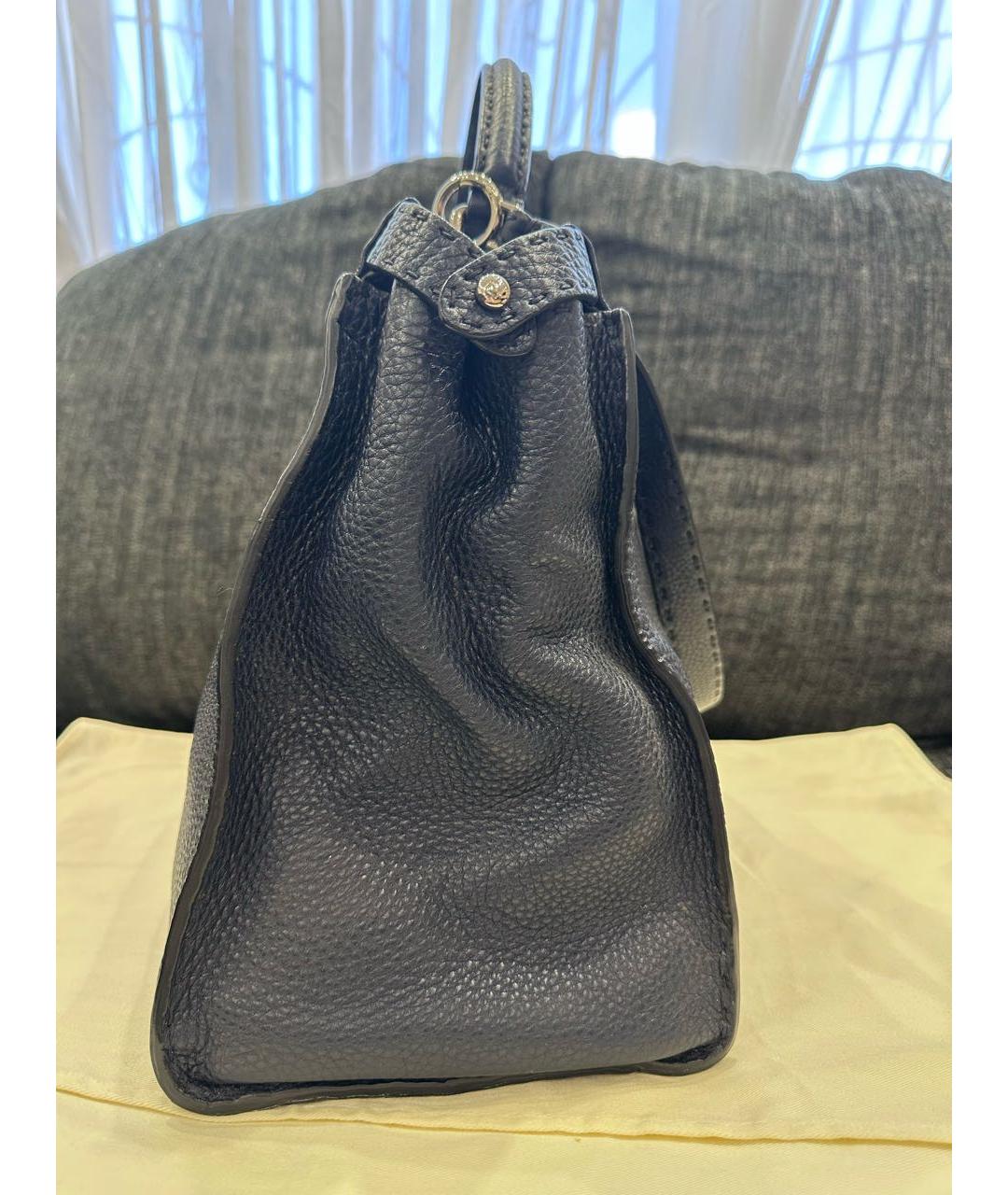 FENDI Темно-синяя кожаная сумка с короткими ручками, фото 6