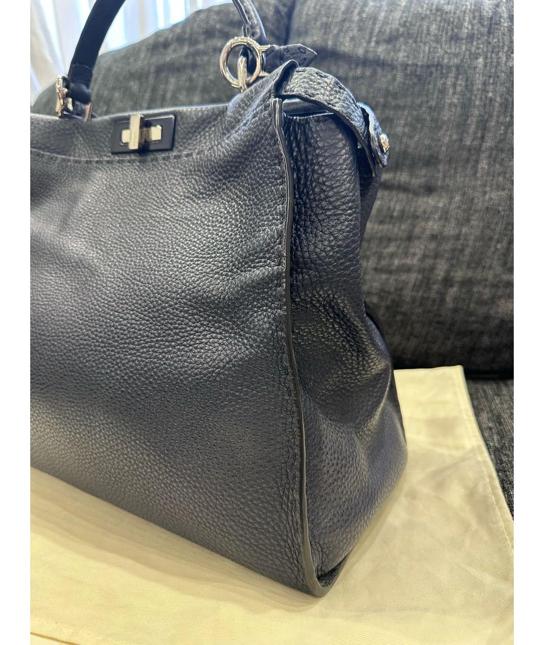 FENDI Темно-синяя кожаная сумка с короткими ручками, фото 2