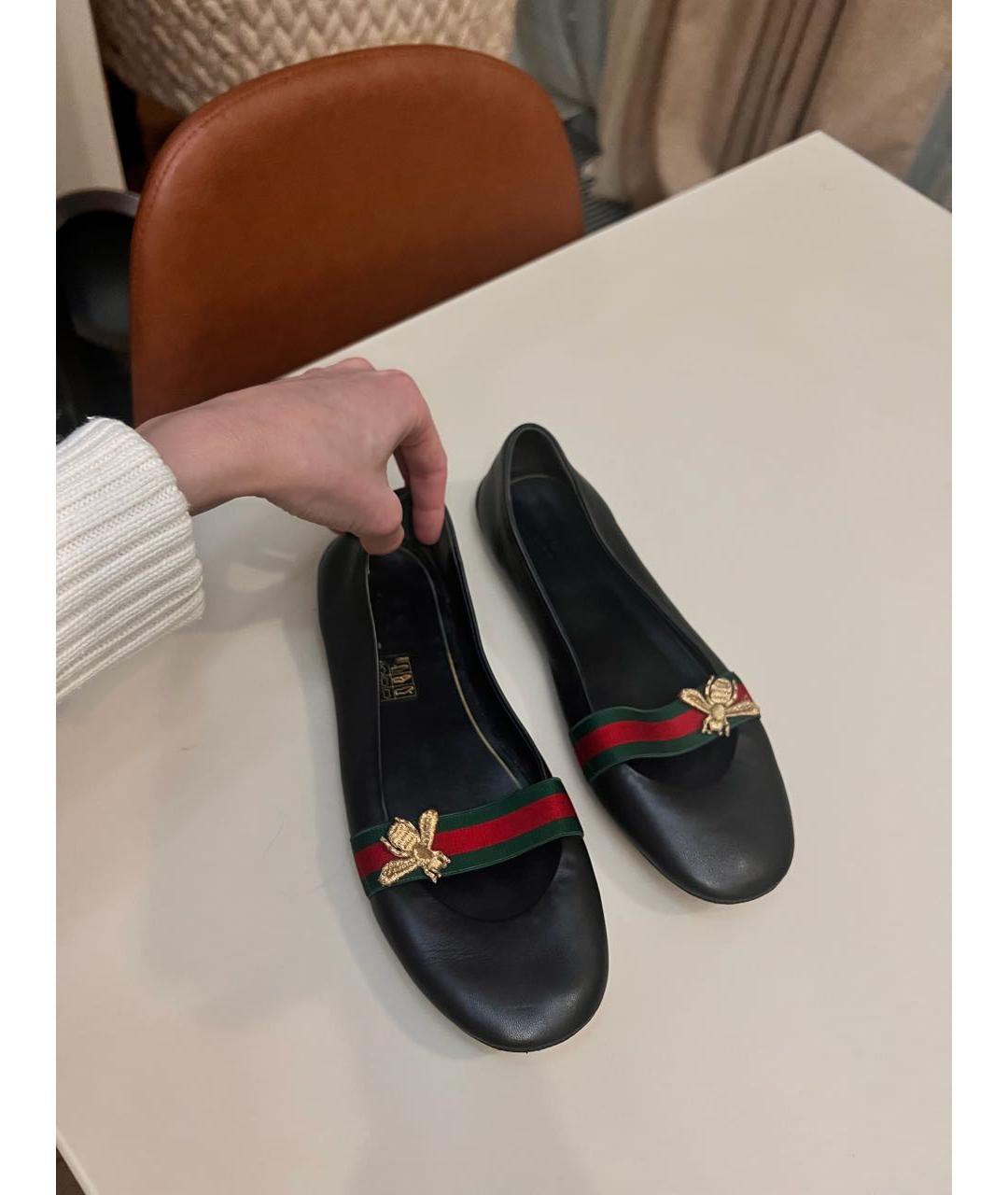 GUCCI Черные кожаные балетки, фото 2
