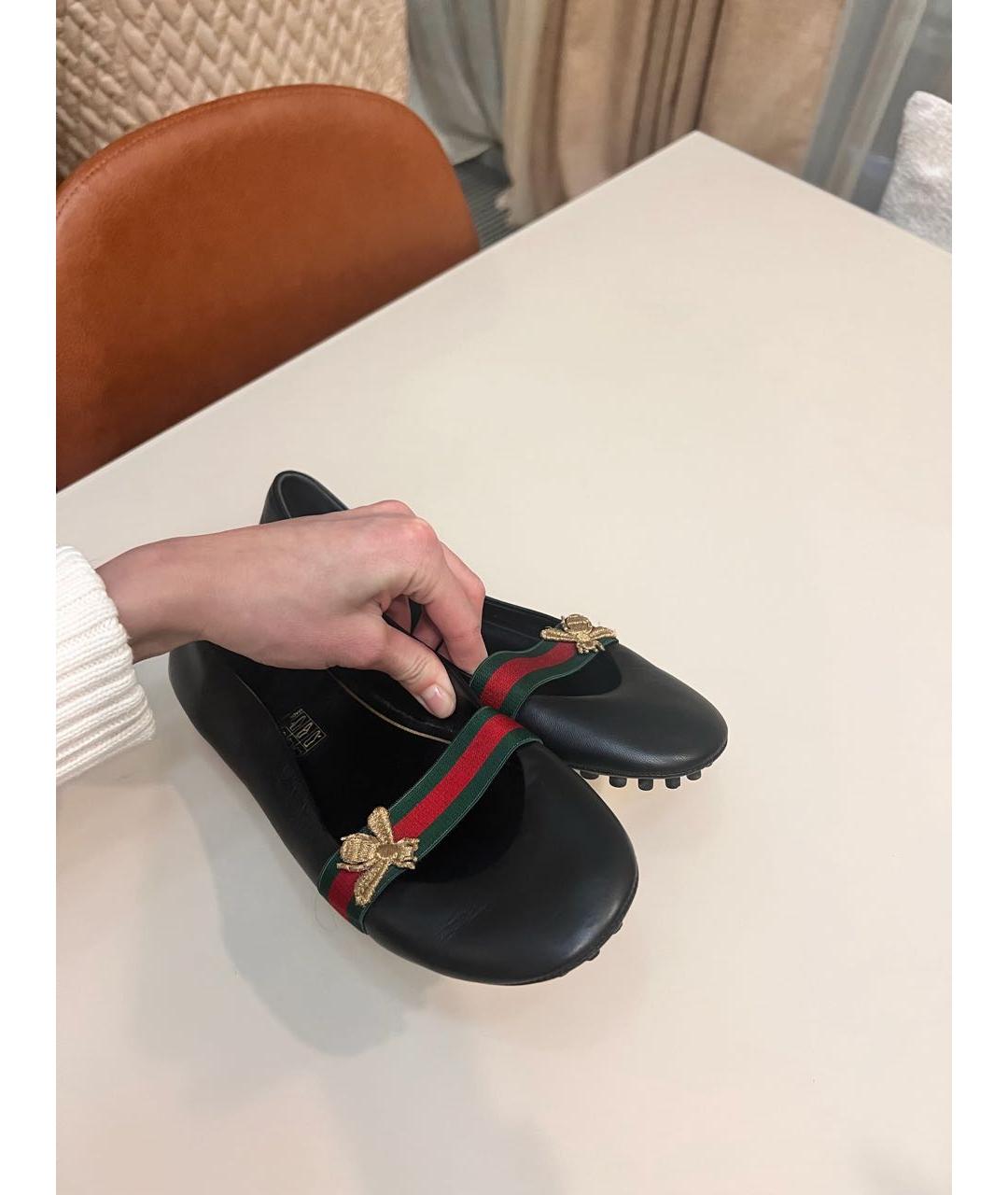 GUCCI Черные кожаные балетки, фото 3