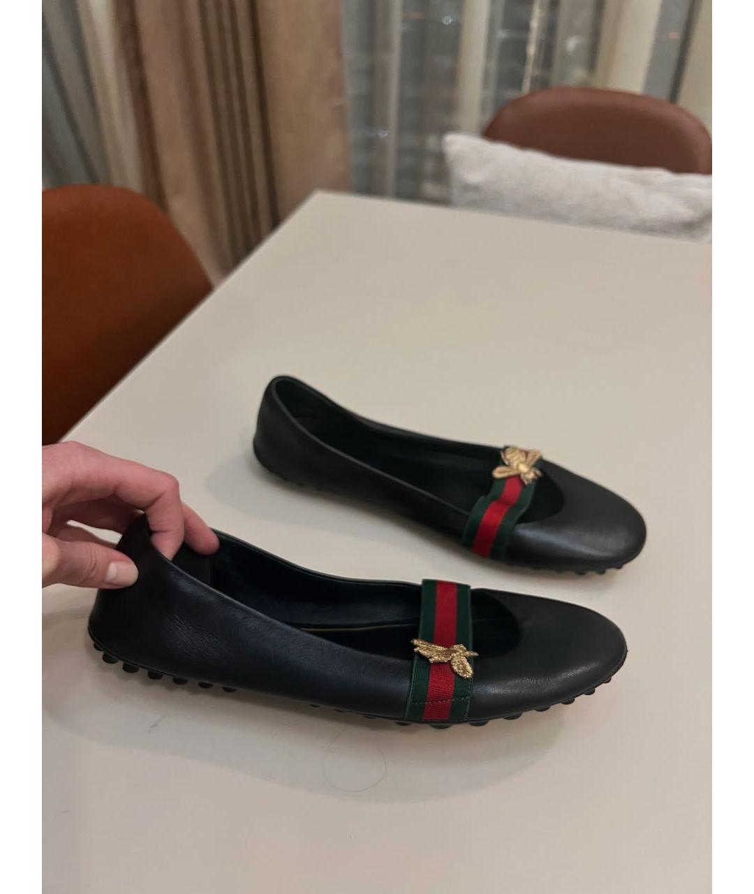 GUCCI Черные кожаные балетки, фото 6