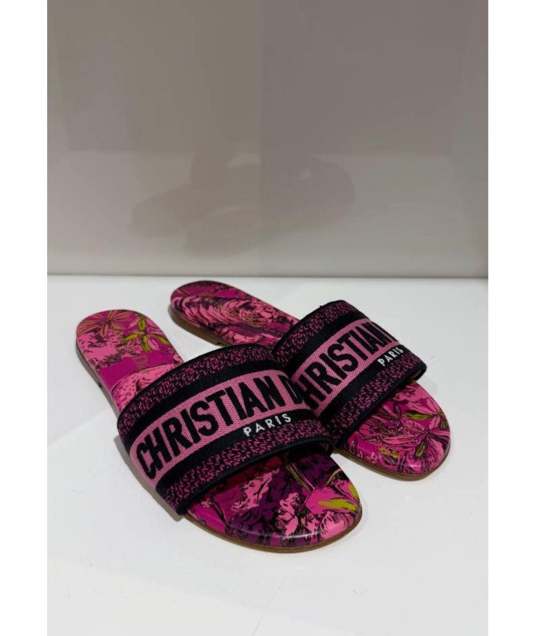 CHRISTIAN DIOR Фуксия текстильные босоножки, фото 5