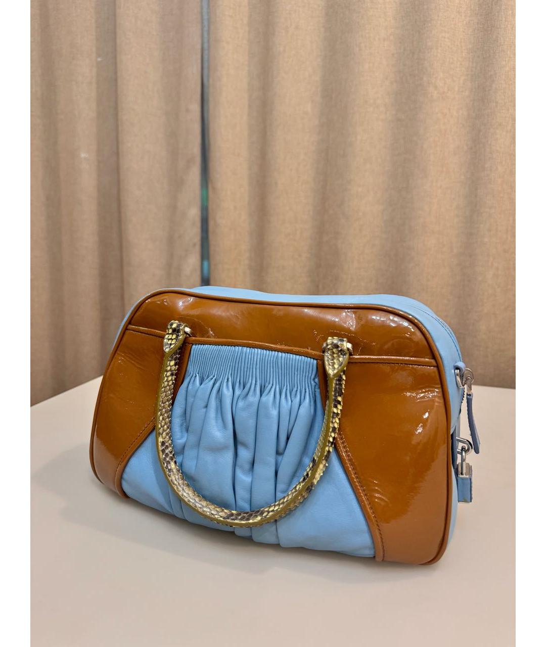 MIU MIU Голубая сумка с короткими ручками из экзотической кожи, фото 3