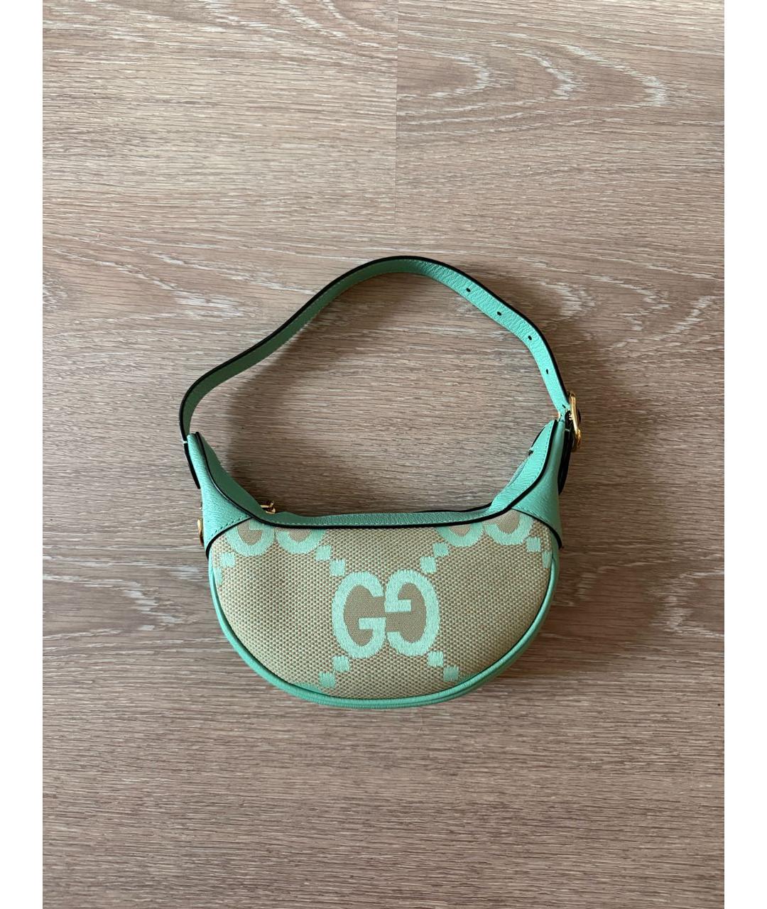 GUCCI Бирюзовая тканевая сумка с короткими ручками, фото 5