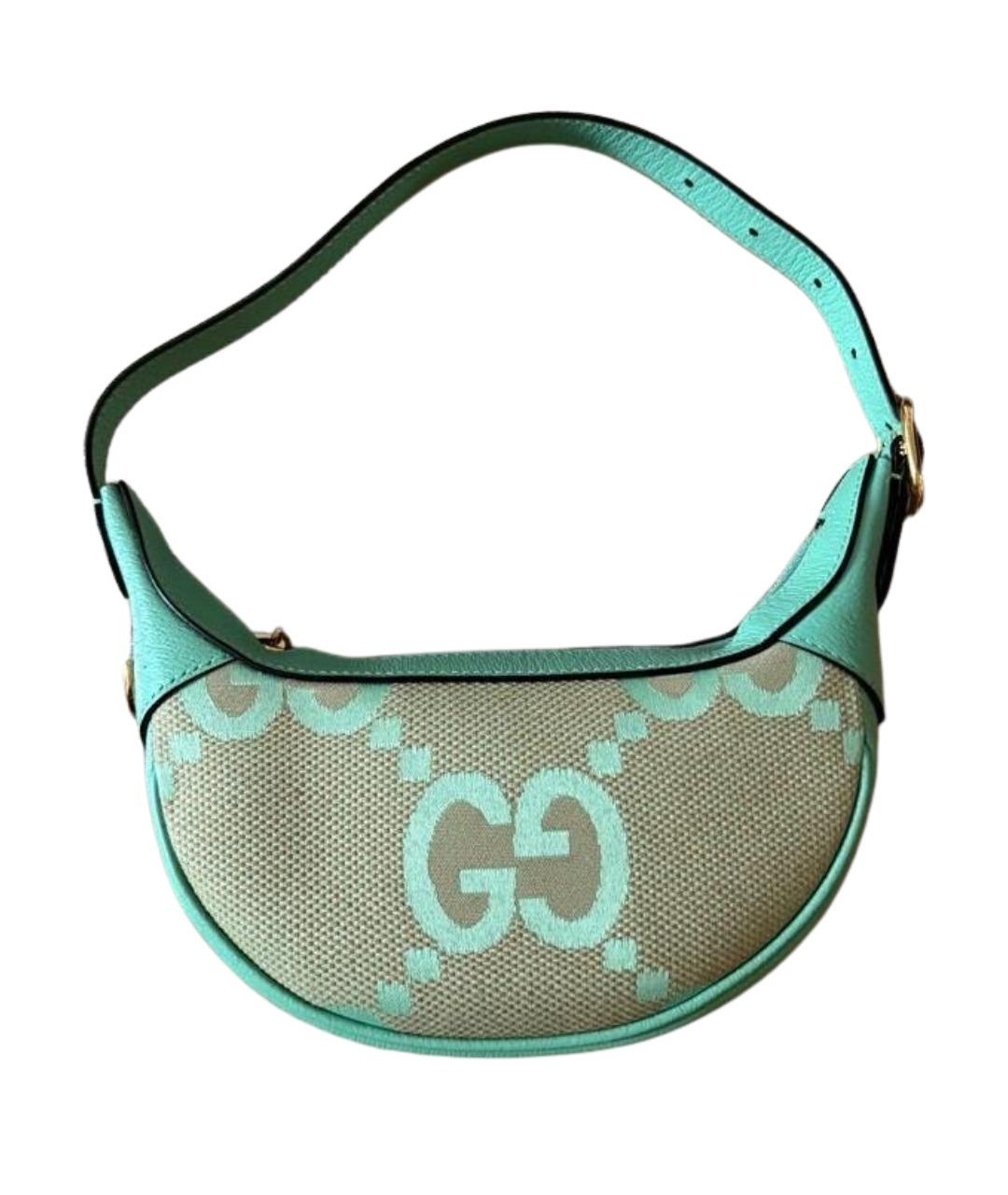 GUCCI Бирюзовая тканевая сумка с короткими ручками, фото 1