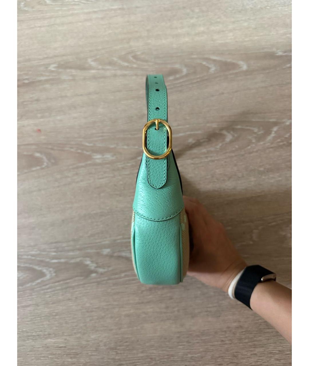 GUCCI Бирюзовая тканевая сумка с короткими ручками, фото 3