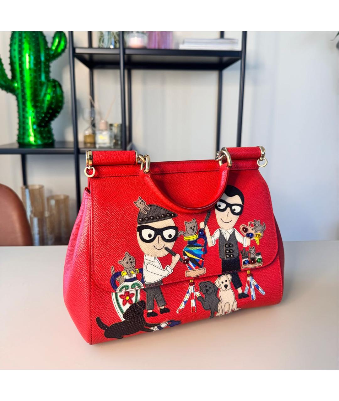 DOLCE&GABBANA Красная кожаная сумка с короткими ручками, фото 9