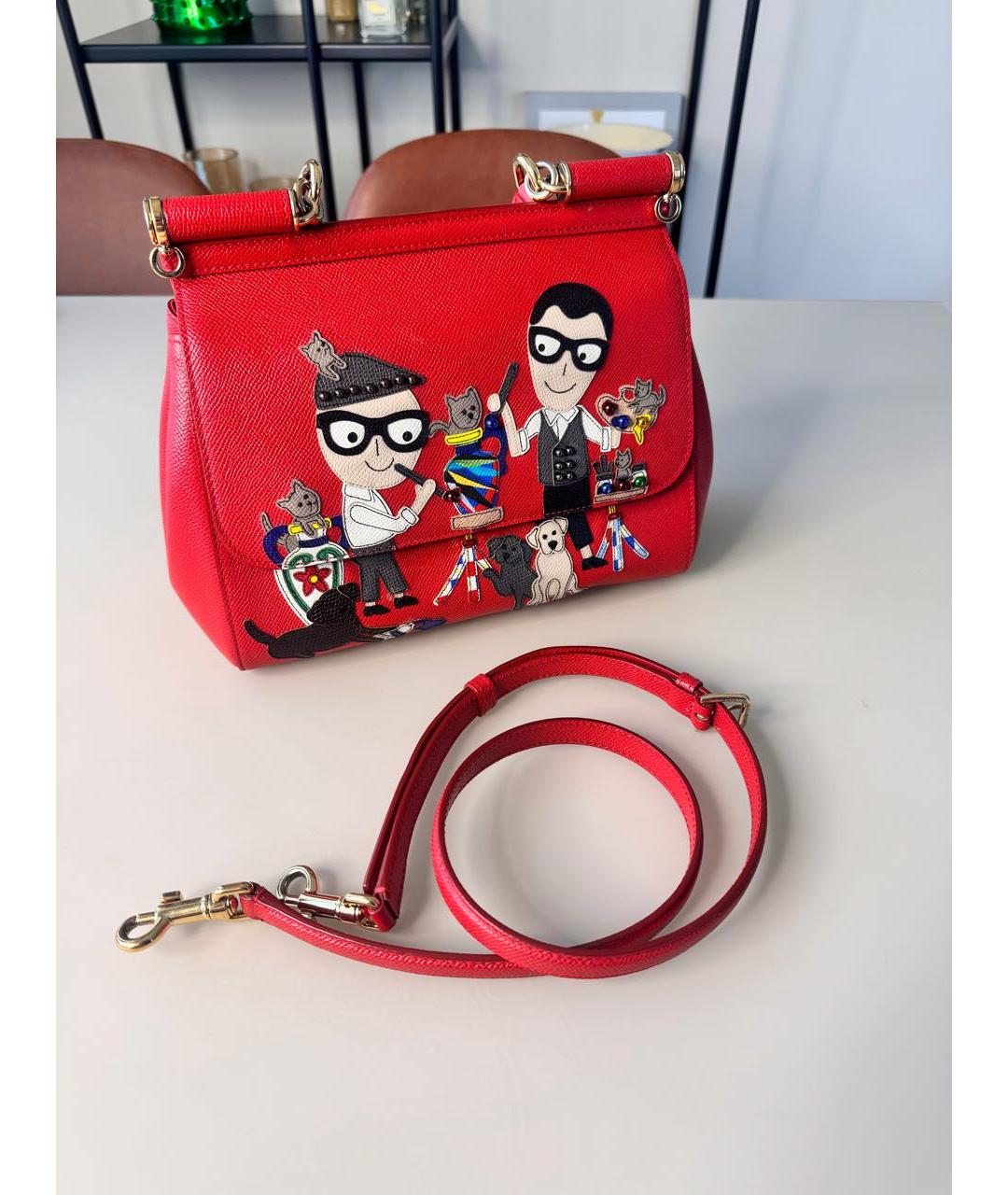 DOLCE&GABBANA Красная кожаная сумка с короткими ручками, фото 2