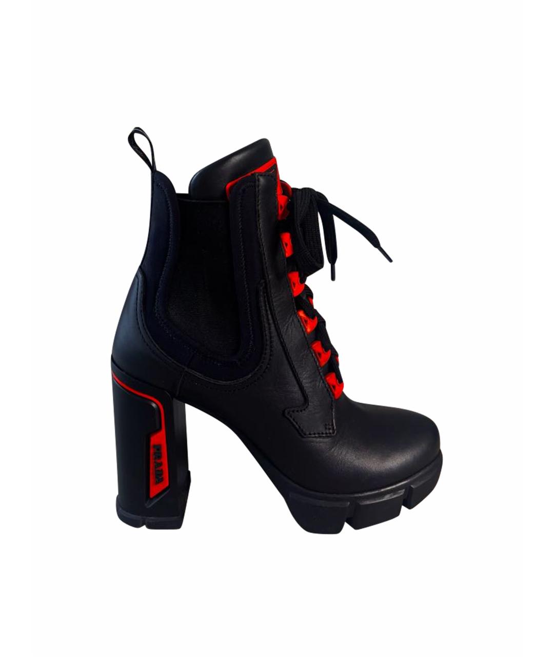 PRADA Черные кожаные ботинки, фото 1