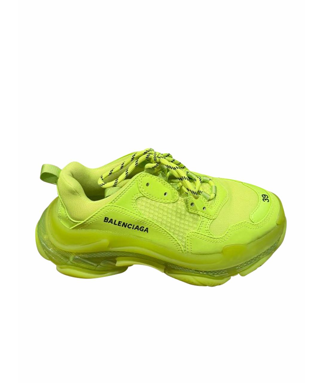 BALENCIAGA Салатовые кожаные кроссовки, фото 1