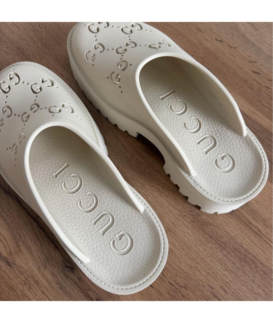 GUCCI Бежевые резиновые сабо, фото 4