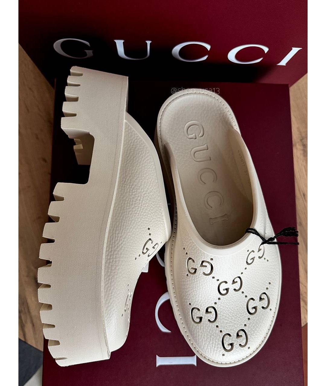 GUCCI Бежевые резиновые сабо, фото 6