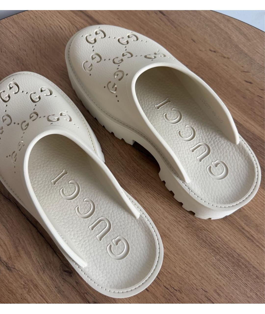 GUCCI Бежевые резиновые сабо, фото 4