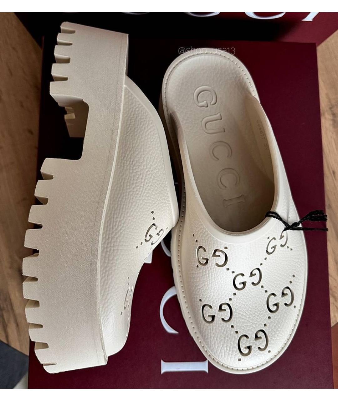 GUCCI Бежевые резиновые сабо, фото 6