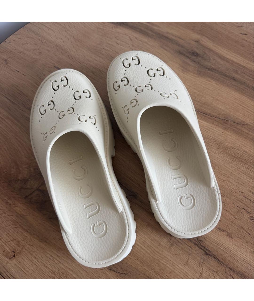 GUCCI Бежевые резиновые сабо, фото 5